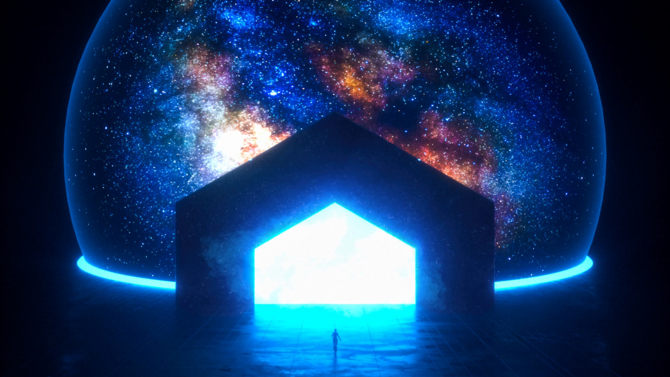 Blaue Und Gelbe Kugel Mit Licht. Wallpaper in 1366x768 Resolution