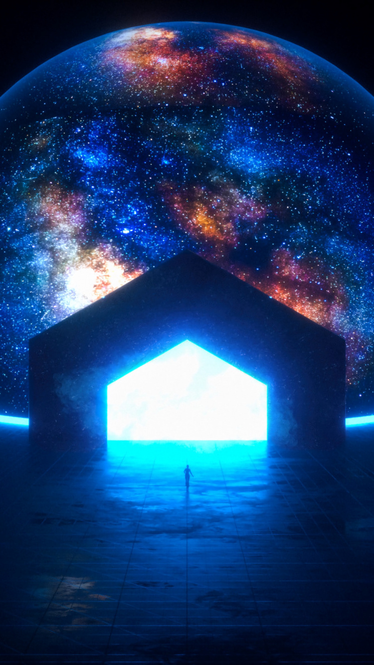 Blaue Und Gelbe Kugel Mit Licht. Wallpaper in 750x1334 Resolution