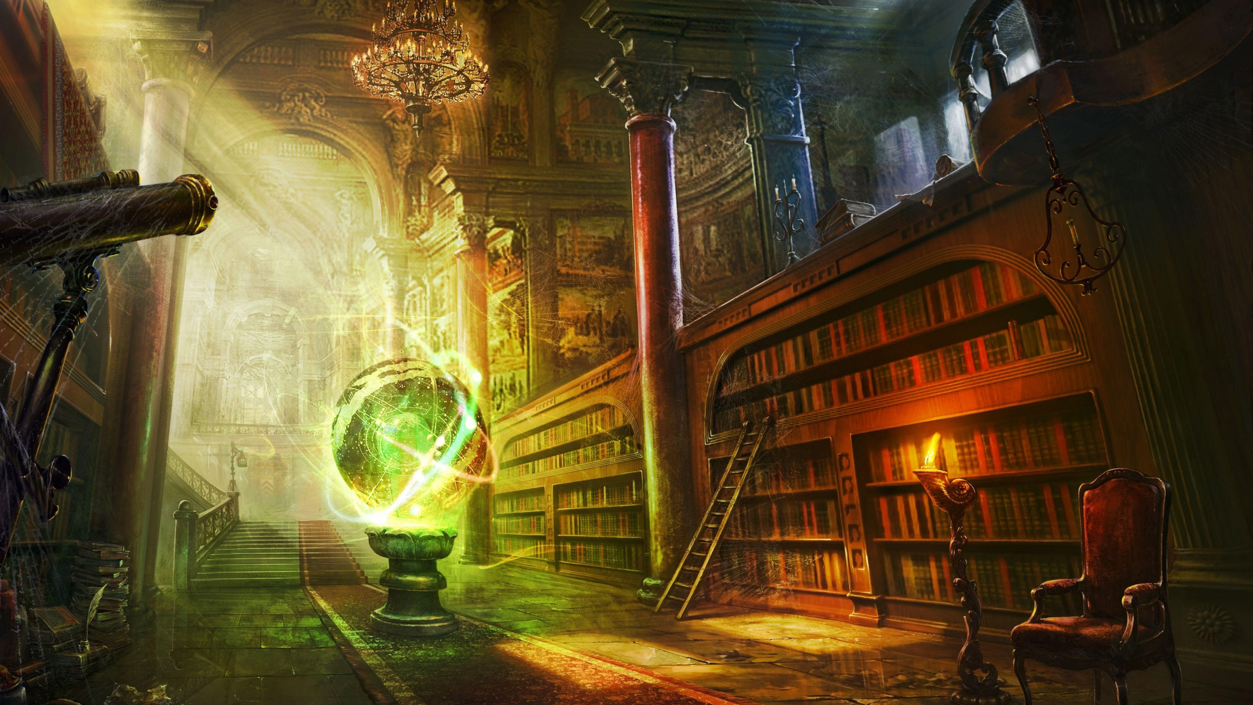 Escalier en Bois Marron Avec Rampes en Bois Marron. Wallpaper in 2560x1440 Resolution