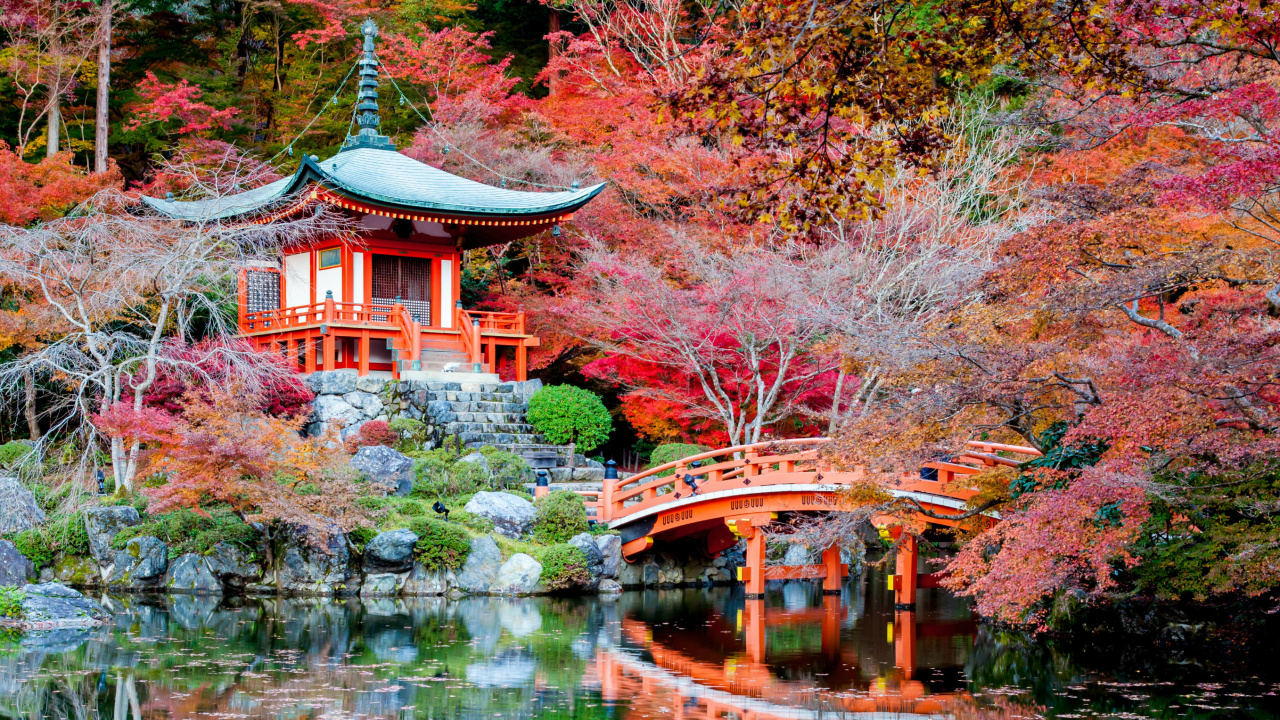 Brown Wooden Gazebo Near Lake. Wallpaper in 1280x720 Resolution