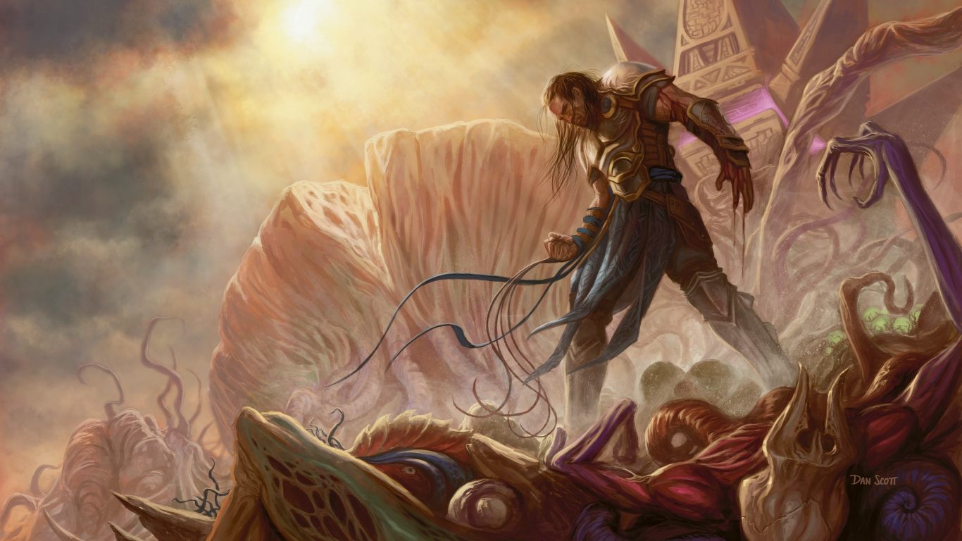 Mann im Braunen Und Schwarzen Anzug Mit Schwertillustration. Wallpaper in 1366x768 Resolution