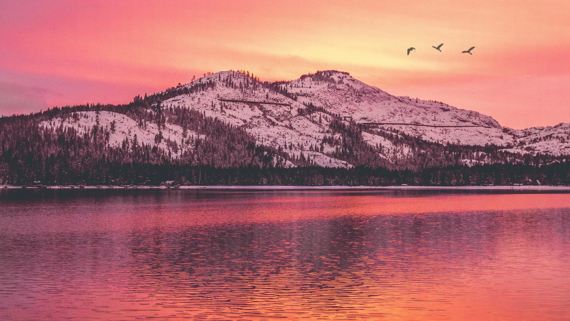 Sunset, Mountain, Lake, Nature, North Macedonia. Wallpaper in 1920x1080 Resolution