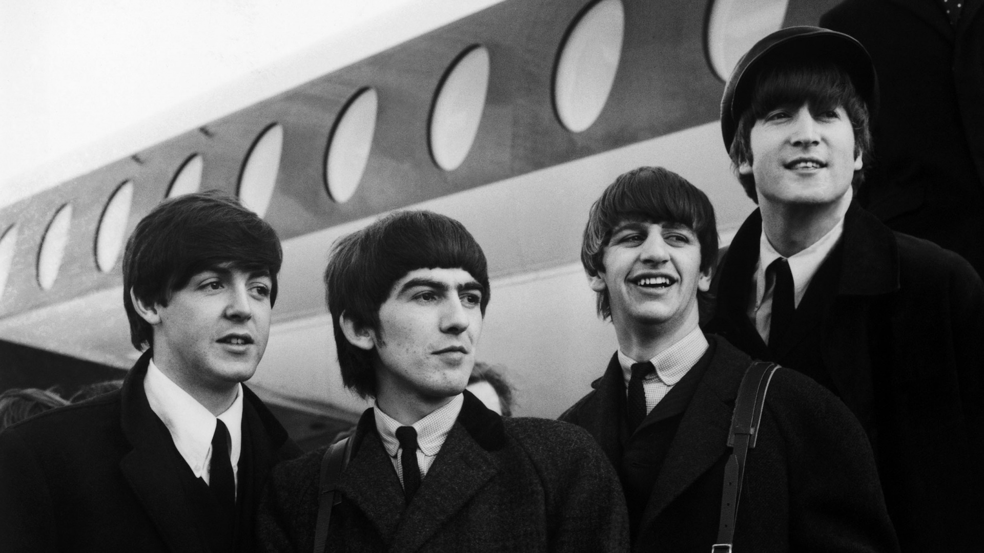 John Lennon, Die Beatles, George Harrison, Paul McCartney, Monochrom. Wallpaper in 1920x1080 Resolution