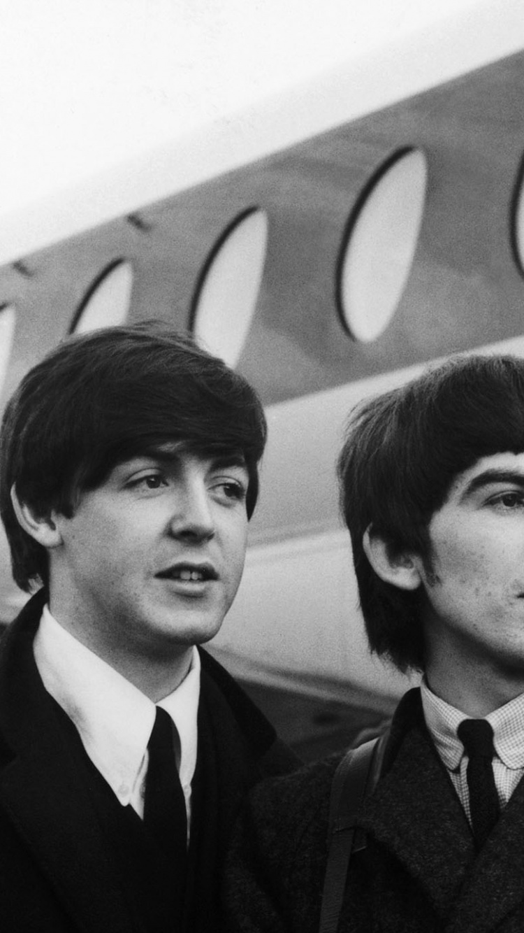 John Lennon, Die Beatles, George Harrison, Paul McCartney, Monochrom. Wallpaper in 750x1334 Resolution