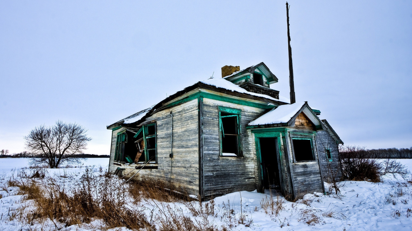 Blue and White Wooden House Near Bare Trees During Daytime. Wallpaper in 1366x768 Resolution