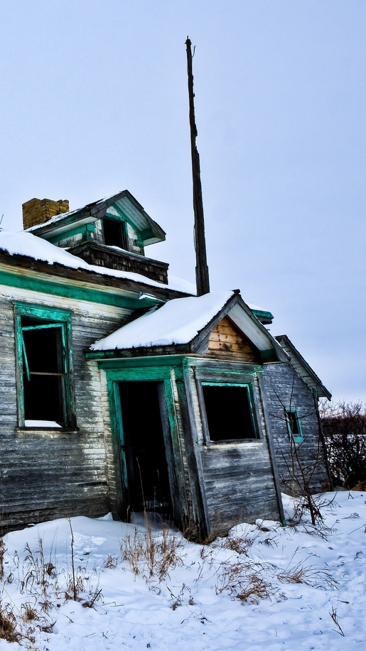 Blue and White Wooden House Near Bare Trees During Daytime. Wallpaper in 750x1334 Resolution