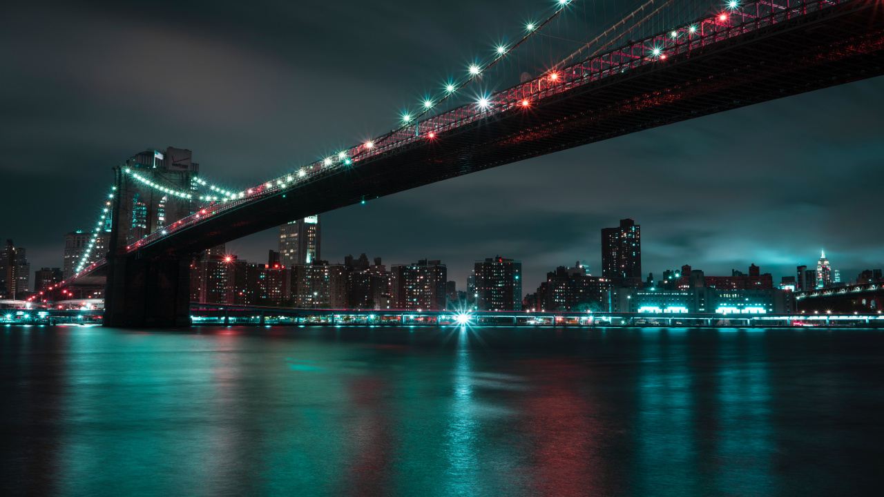 布鲁克林大桥, 城市景观, 城市, 红色的, 里程碑 壁纸 1280x720 允许