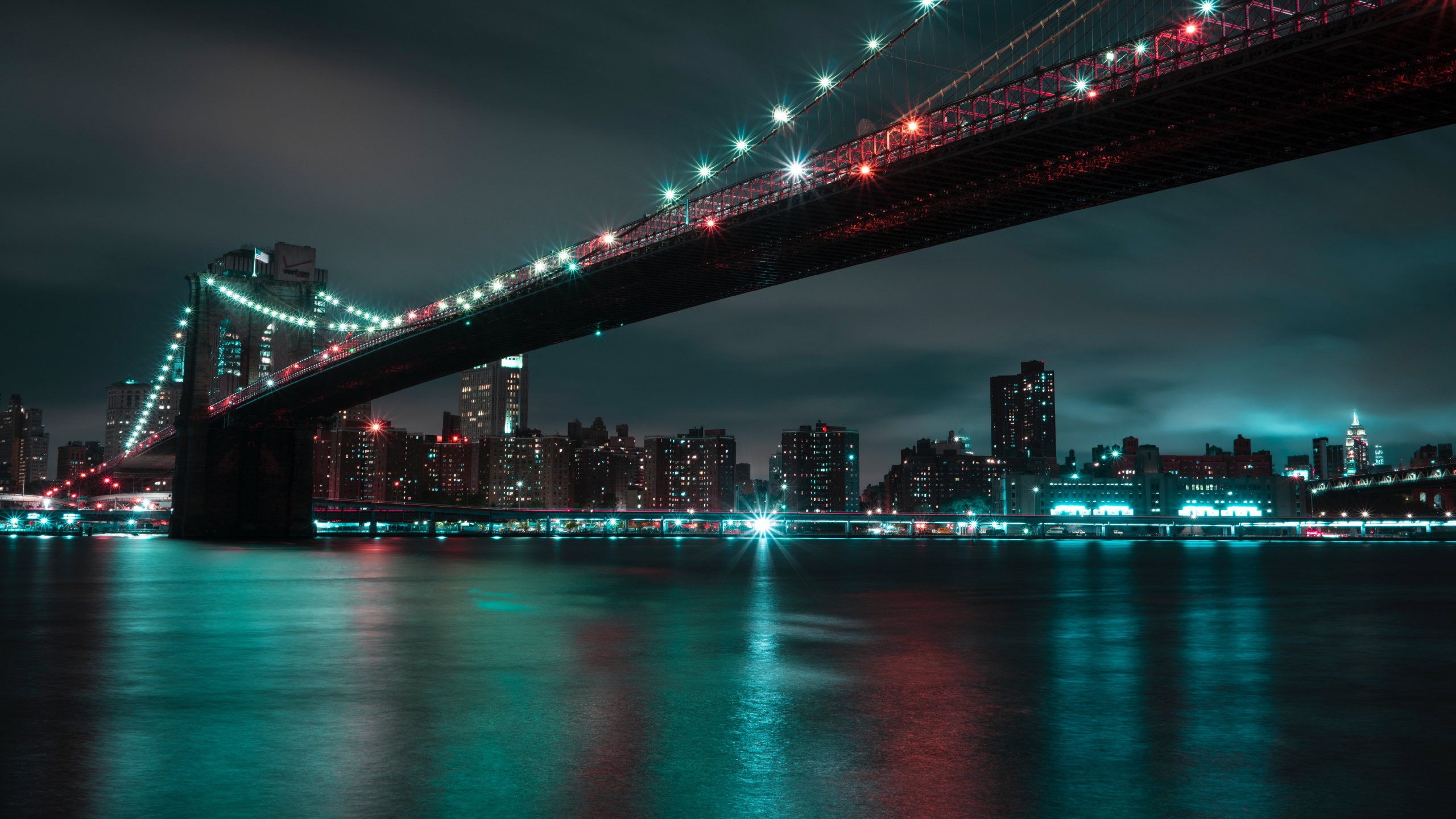 布鲁克林大桥, 城市景观, 城市, 红色的, 里程碑 壁纸 2560x1440 允许