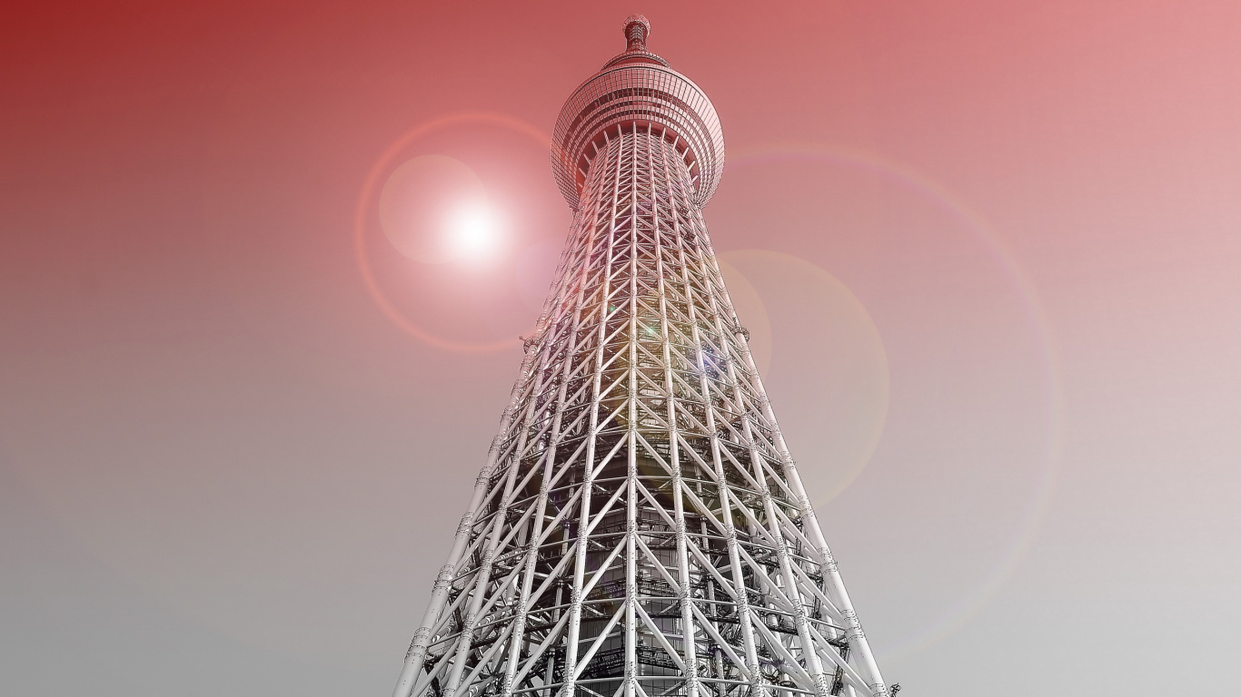 Black and White Tower Under Blue Sky. Wallpaper in 1366x768 Resolution