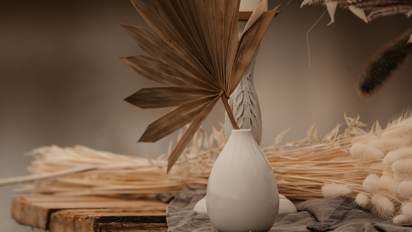 White Pillar Candle on Brown Wooden Table. Wallpaper in 1366x768 Resolution