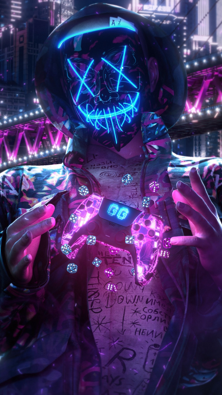 Maske, Maske Neon, Xbox One, Playstation 5, Spieler. Wallpaper in 750x1334 Resolution