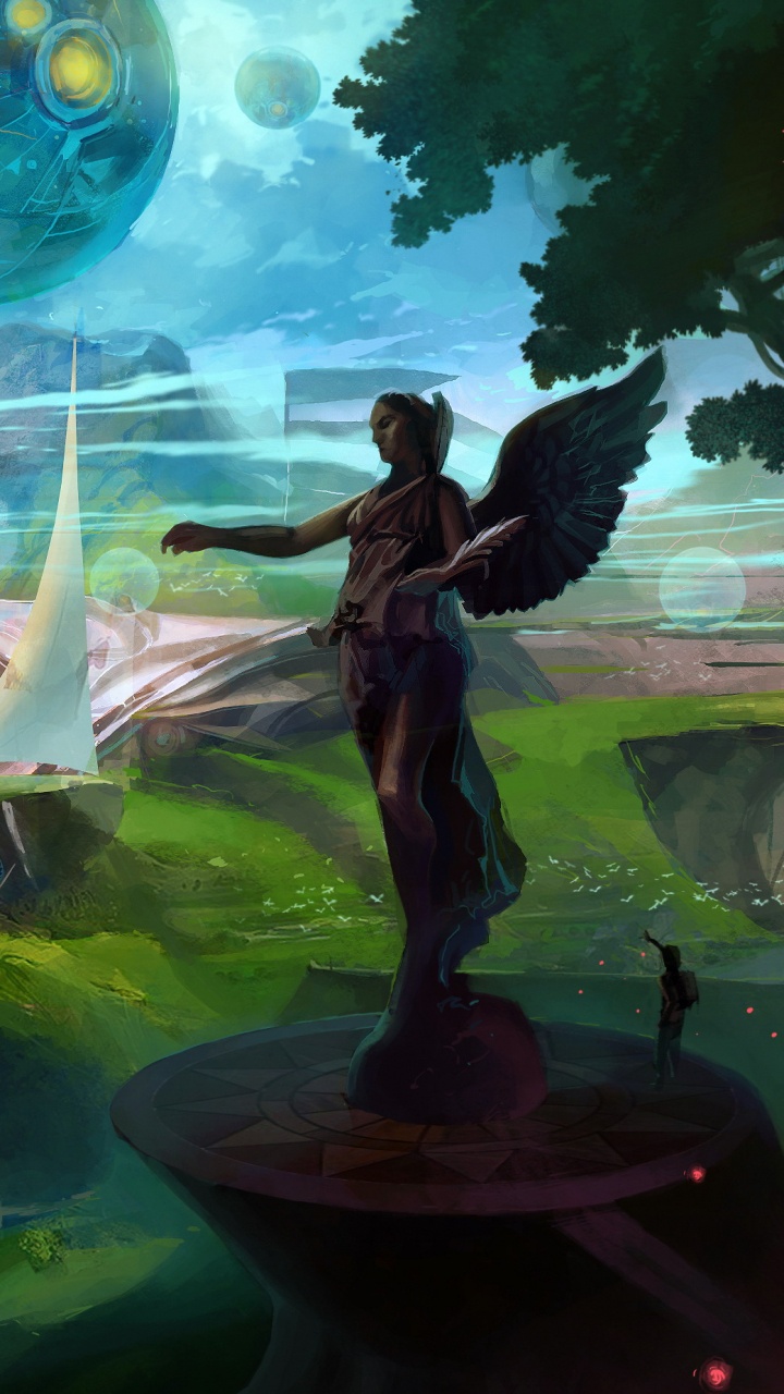 Mujer en Vestido Negro de Pie Sobre el Agua Verde. Wallpaper in 720x1280 Resolution