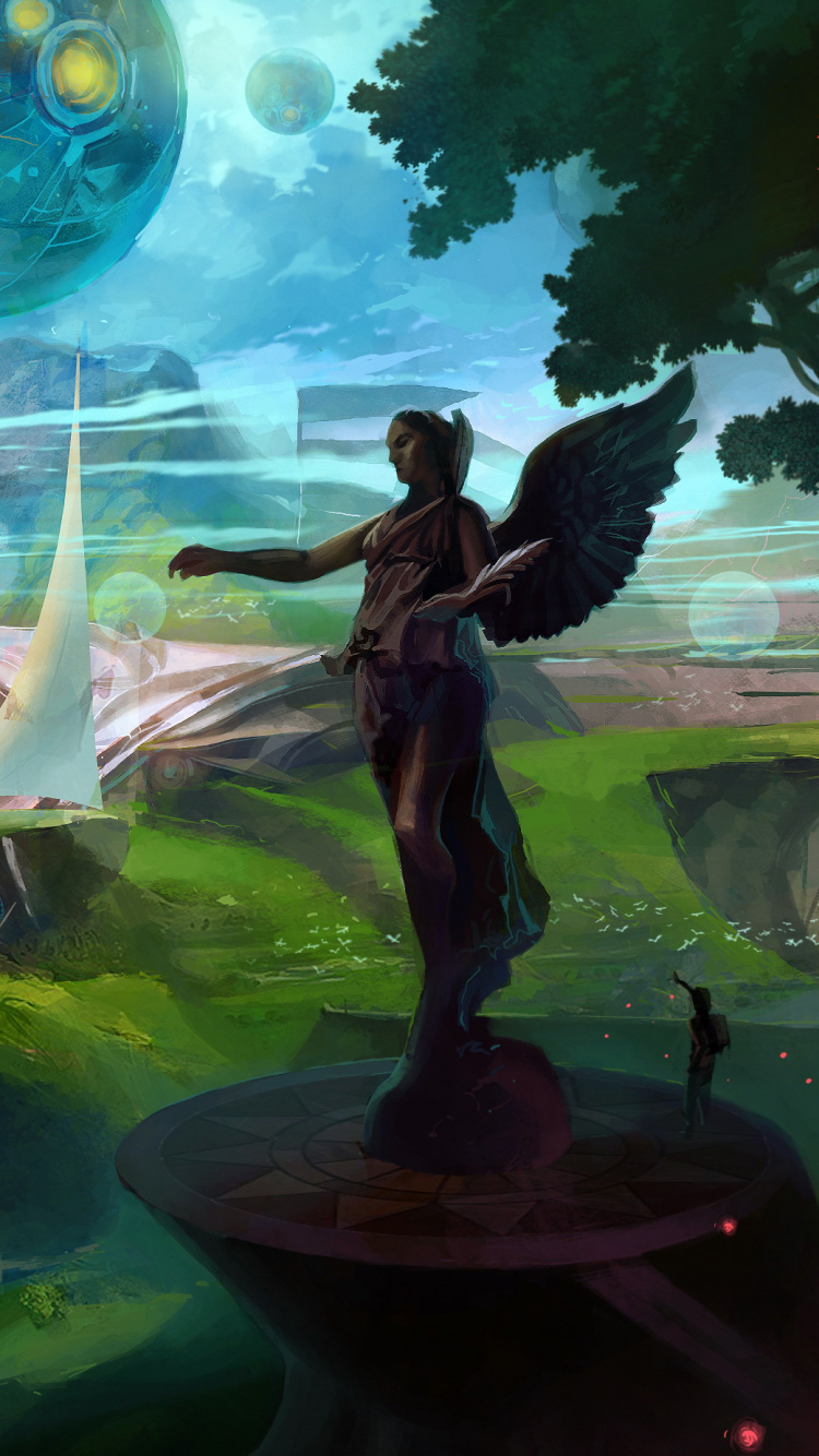 Mujer en Vestido Negro de Pie Sobre el Agua Verde. Wallpaper in 750x1334 Resolution