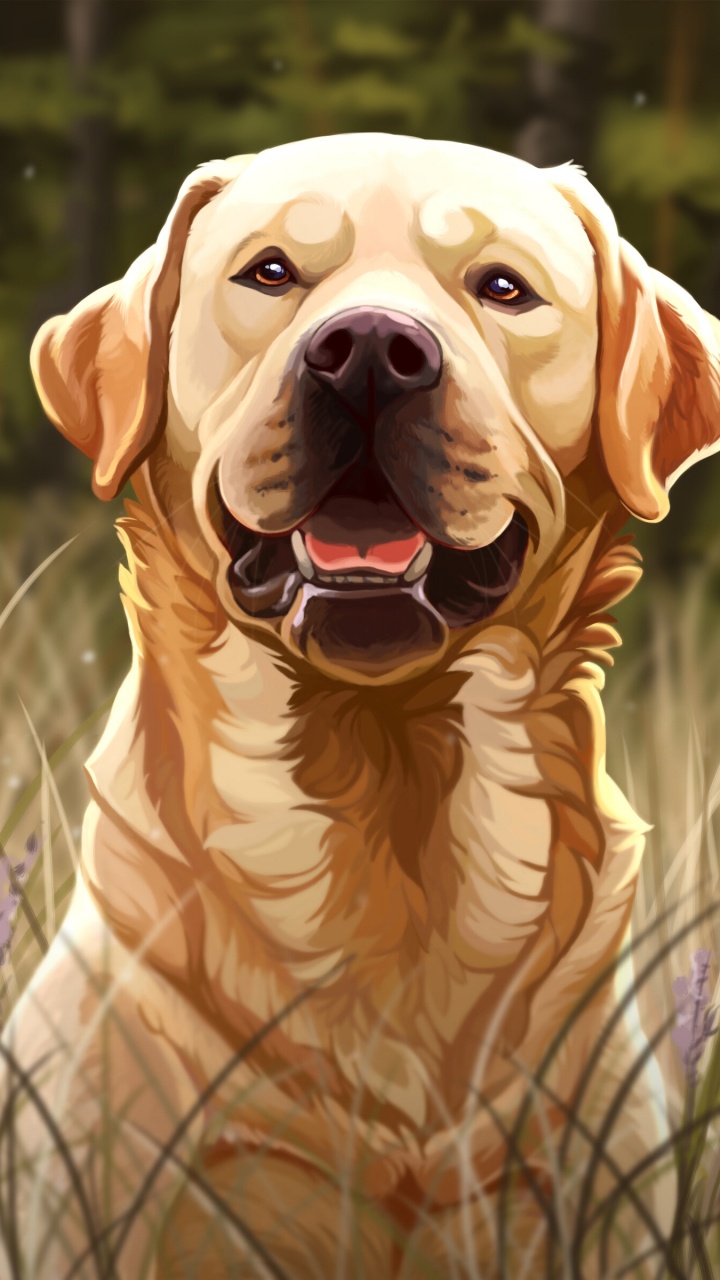 Cachorro Labrador Retriever Amarillo en Campo de Hierba. Wallpaper in 720x1280 Resolution