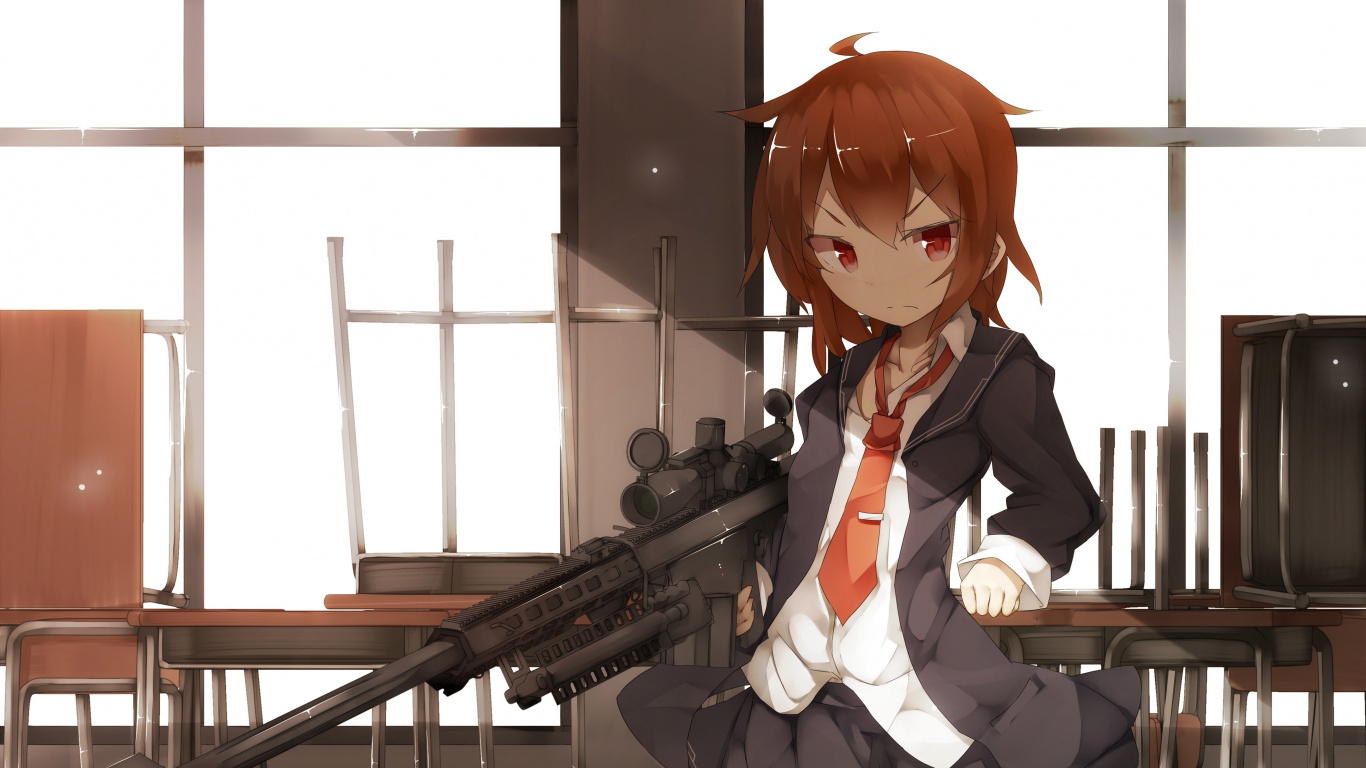 Personnage D'anime Masculin Aux Cheveux Bruns Tenant un Fusil. Wallpaper in 1366x768 Resolution