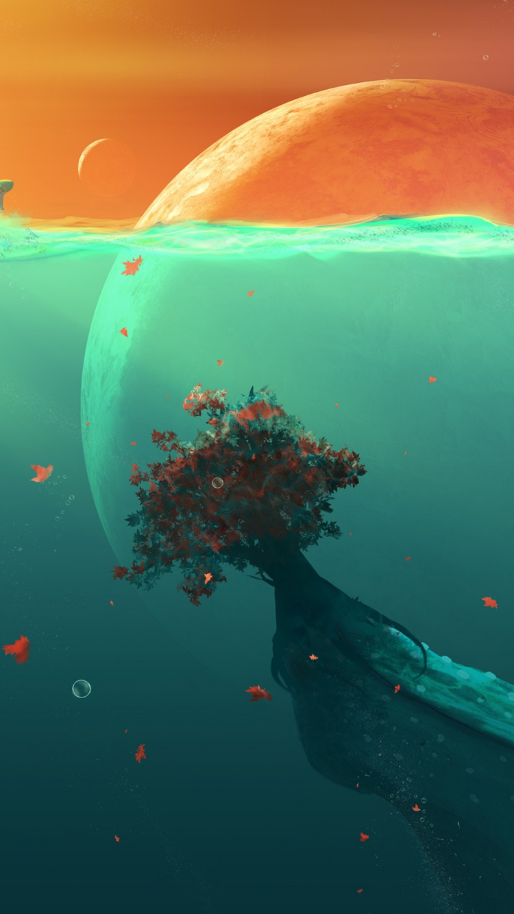 Green and Brown Tree Under The Water. Wallpaper in 750x1334 Resolution