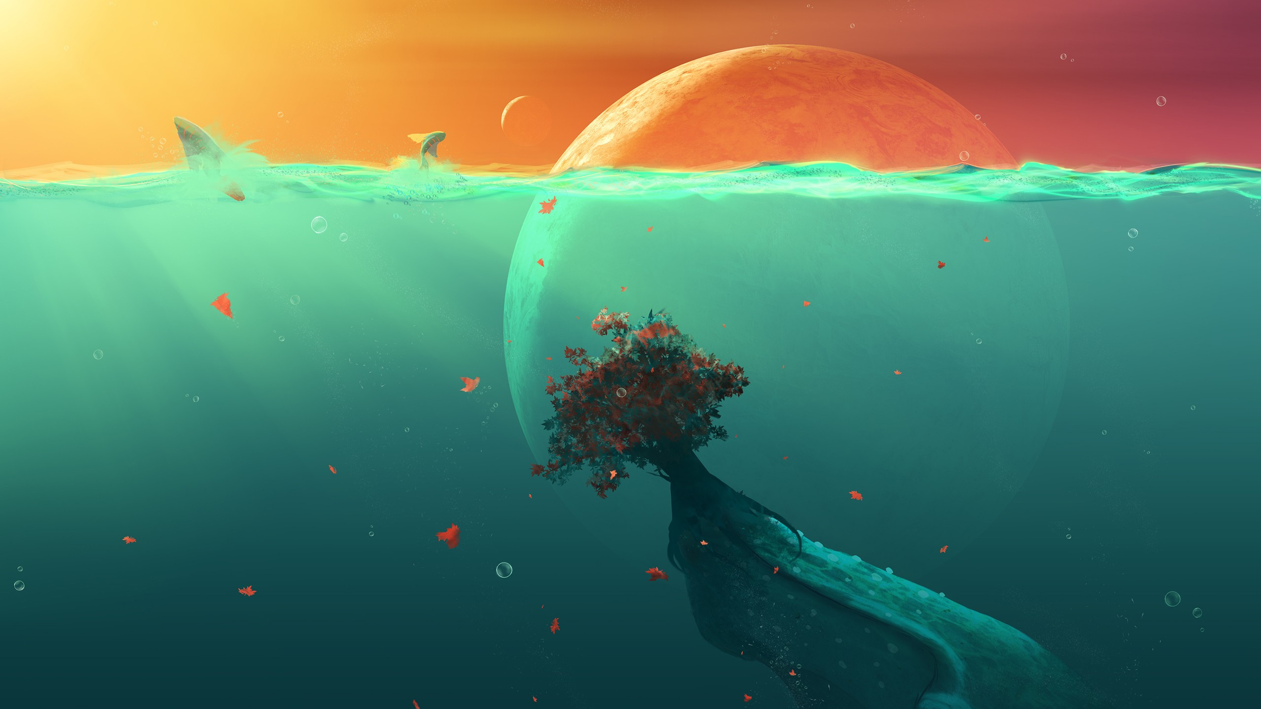 绿色的, 水上, 水下, 海洋生物学, 深海 壁纸 2560x1440 允许