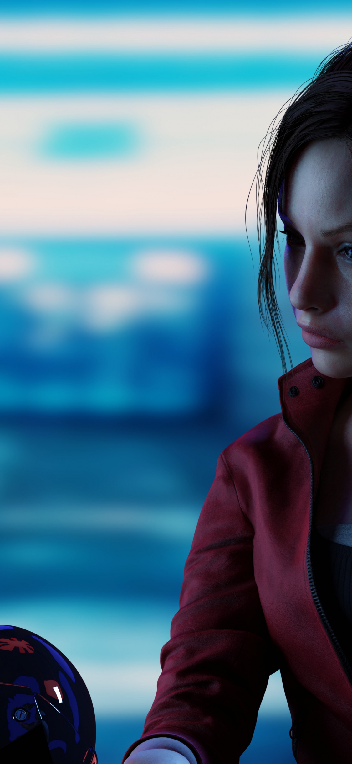 Azul, Dispositivo Electrónico, Señora, Claire Redfield, Resident Evil. Wallpaper in 1125x2436 Resolution