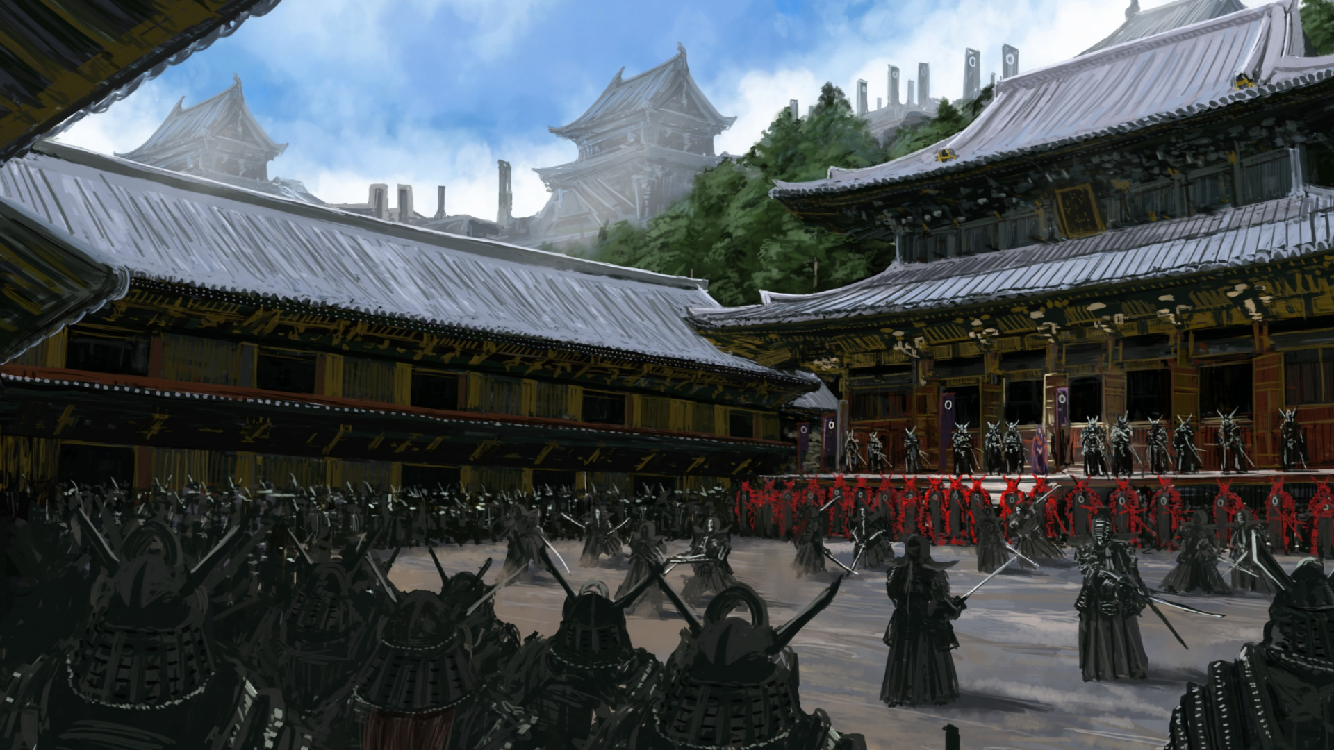 People Walking on The Street Near Brown and White Temple During Daytime. Wallpaper in 1920x1080 Resolution