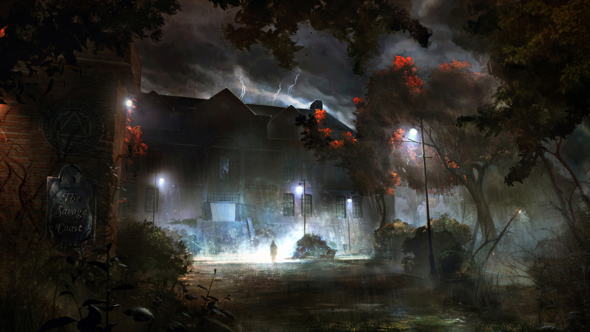 Fuente de Agua en Frente de la Casa Durante la Noche.. Wallpaper in 1920x1080 Resolution