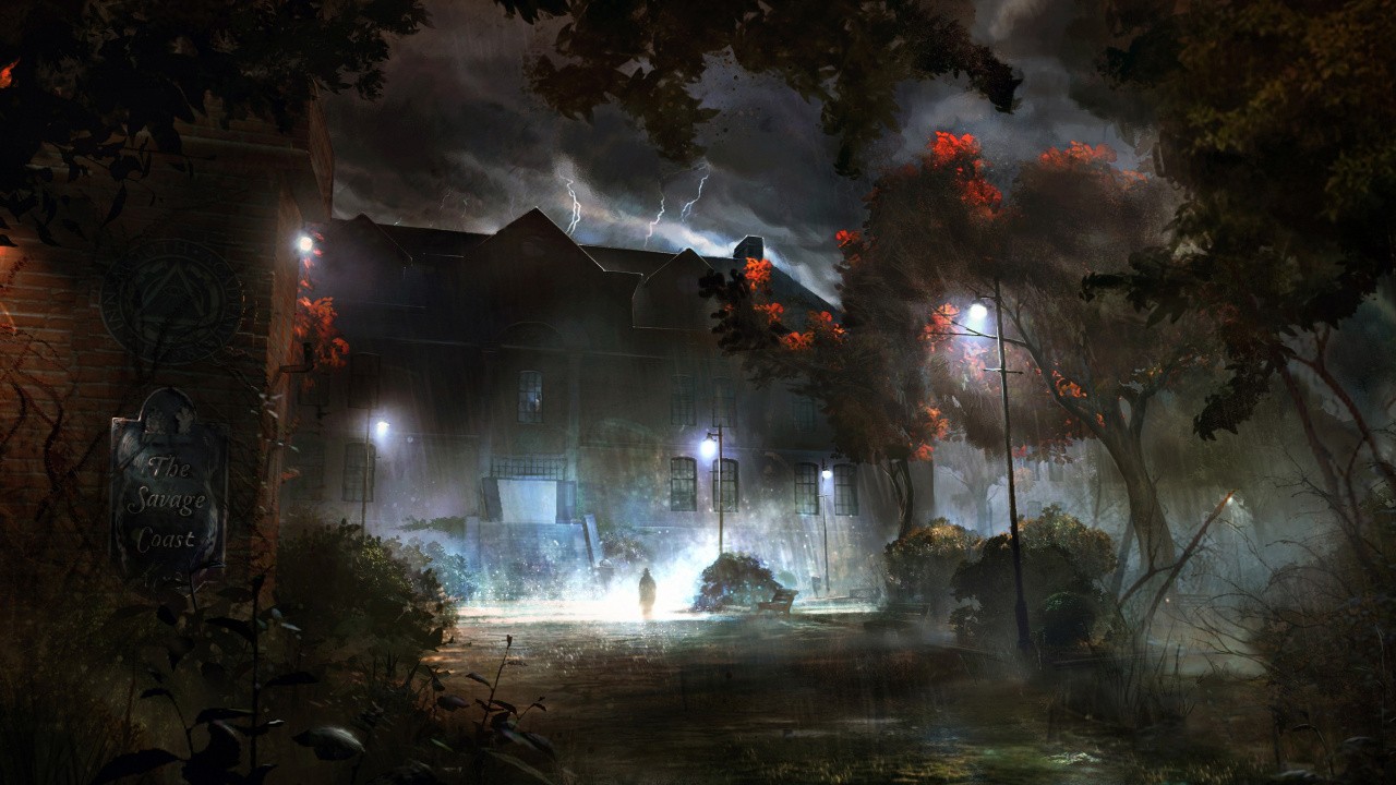 Wasserfontäne Vor Dem Haus in Der Nacht. Wallpaper in 1280x720 Resolution