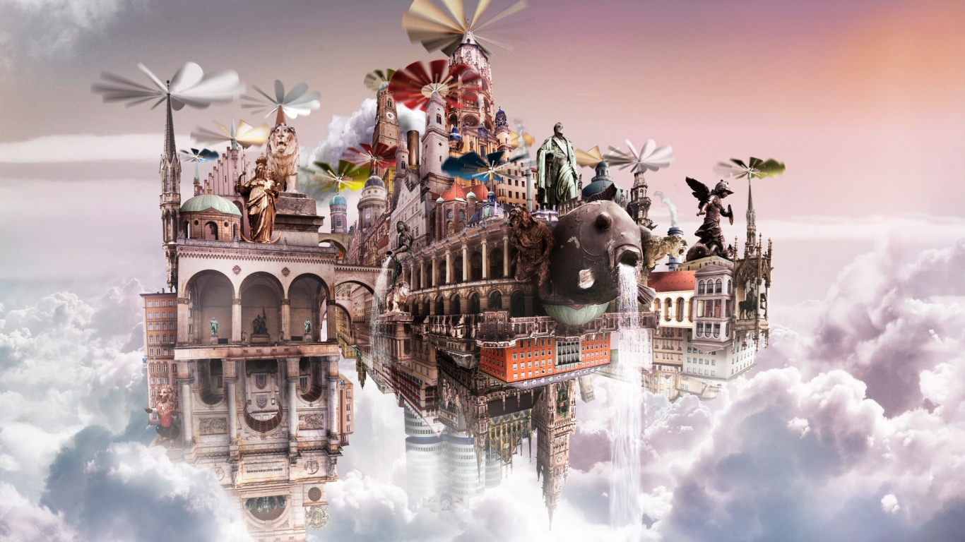 Ciudad Nube, Bioshock, Arte, Ilustración, Viento. Wallpaper in 1366x768 Resolution