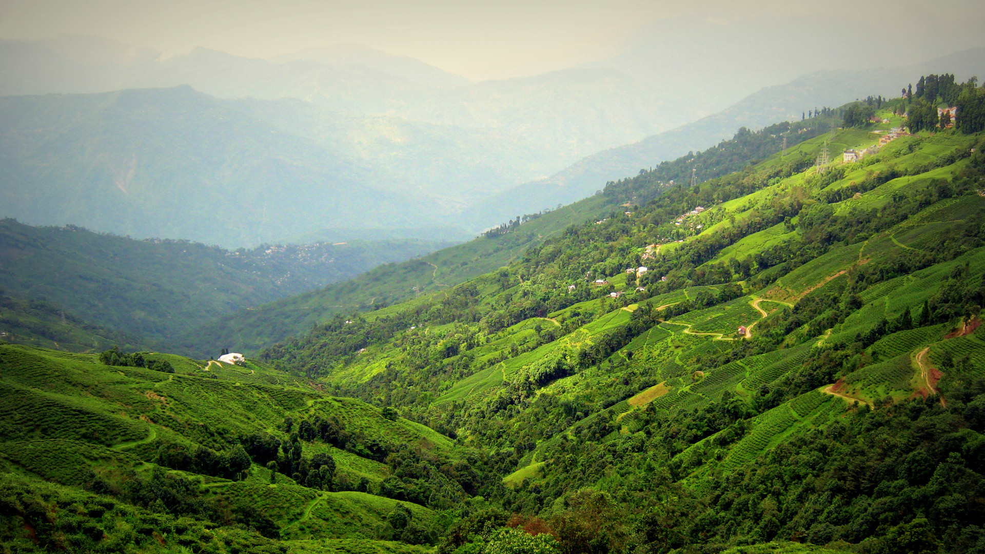 Green Mountains Under White Sky During Daytime. Wallpaper in 1920x1080 Resolution