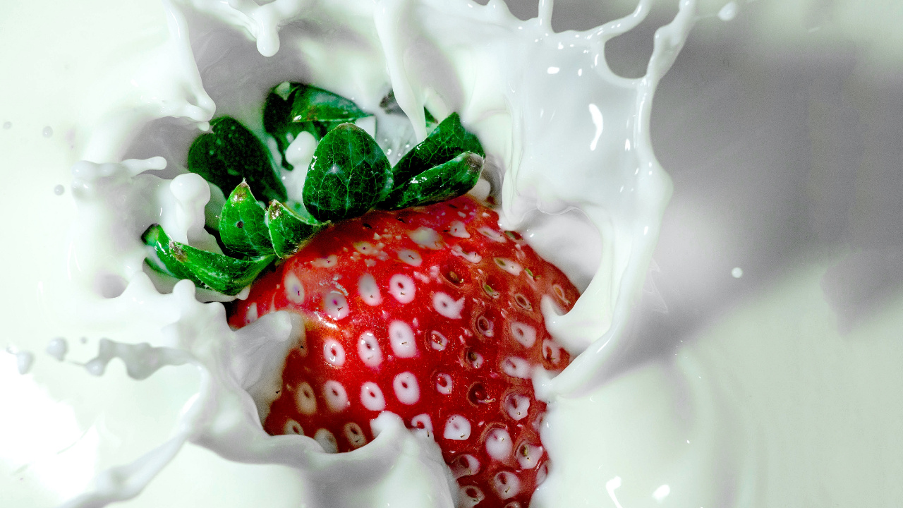 牛奶, 淇淋, 草莓, 红色的, 食品 壁纸 1280x720 允许
