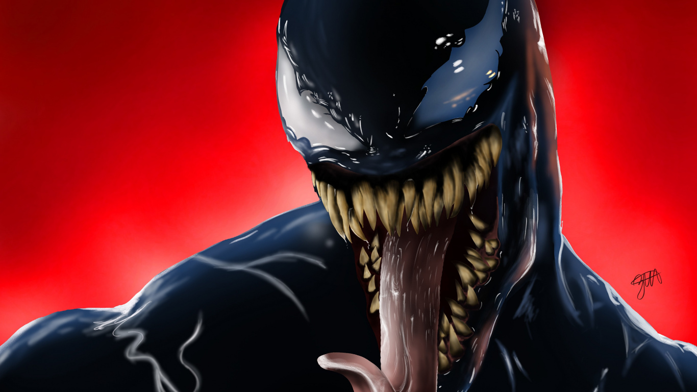 Venom, Gesture, Cartoon, Headgear, Electric Blue. Wallpaper in 1366x768 Resolution