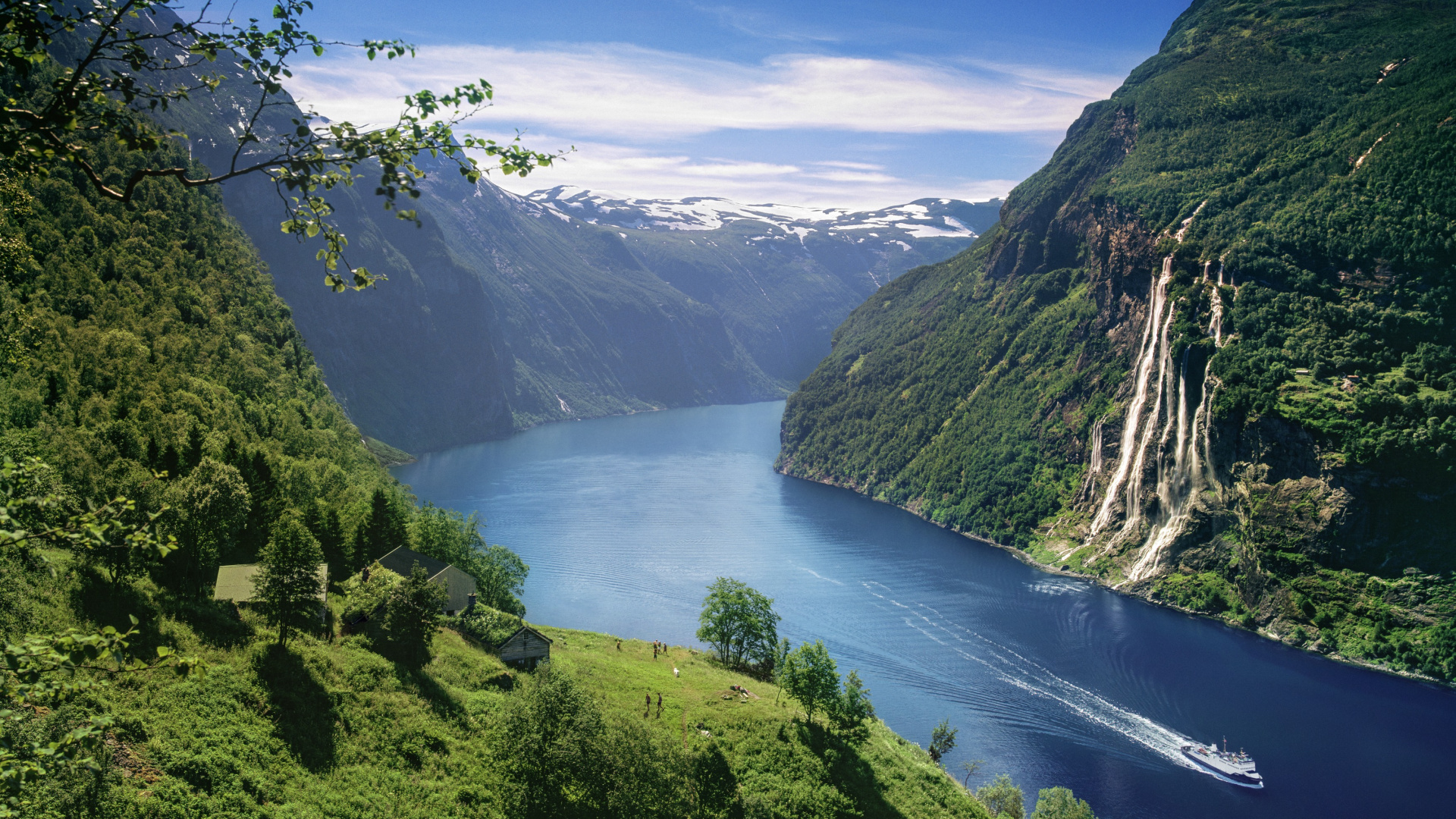 Montañas Verdes y Río Bajo un Cielo Azul Durante el Día. Wallpaper in 1920x1080 Resolution