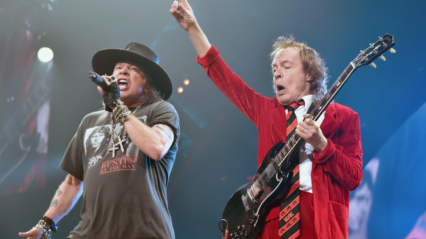 Angus Young, Konzert, ac Dc, Guns N Roses, Leistung. Wallpaper in 1366x768 Resolution