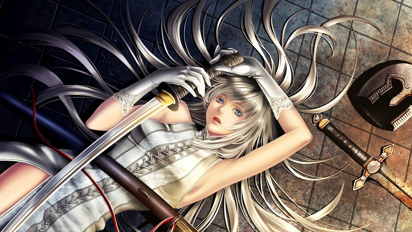 Frau im Weißen Ärmellosen Kleid Auf Schwarz-weißem Textil Liegend. Wallpaper in 1366x768 Resolution