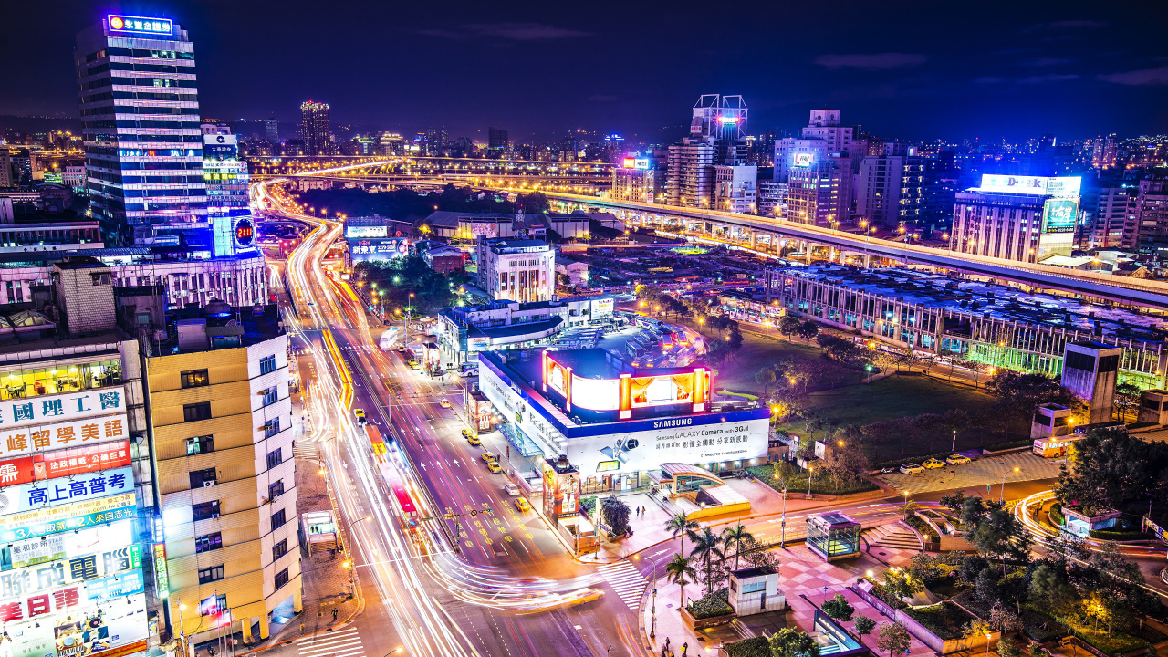 Aerial View of City During Night Time. Wallpaper in 1280x720 Resolution