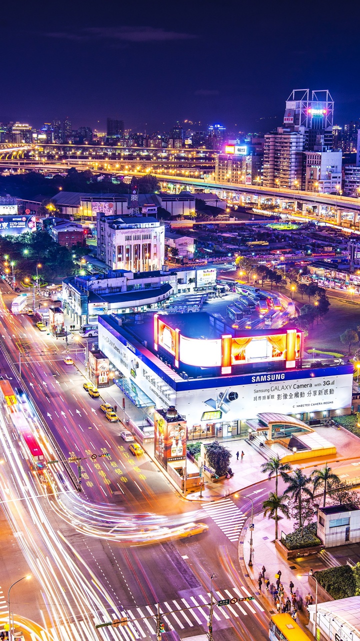 Aerial View of City During Night Time. Wallpaper in 720x1280 Resolution