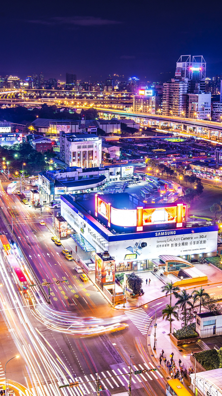 Aerial View of City During Night Time. Wallpaper in 750x1334 Resolution