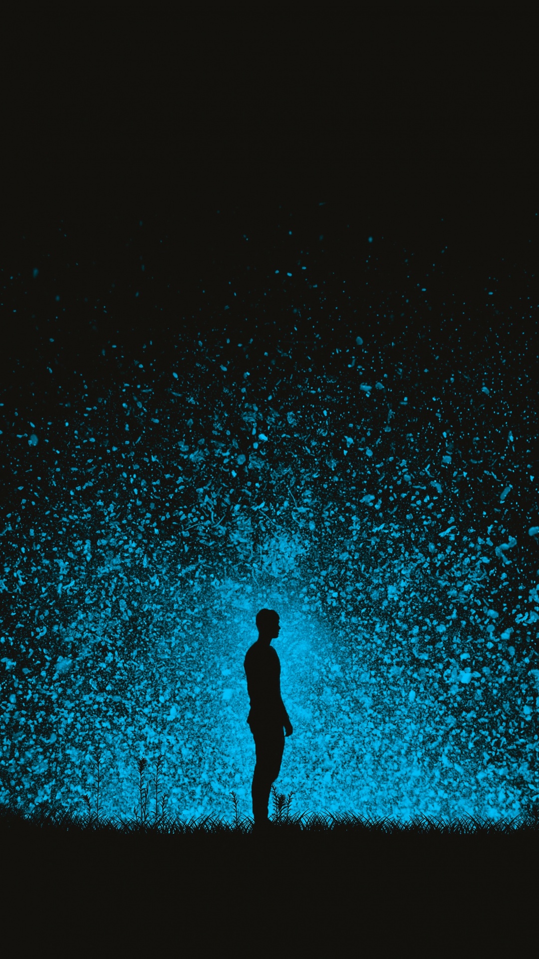 Silueta de Persona de Pie en el Suelo Con Luces Azules. Wallpaper in 1080x1920 Resolution