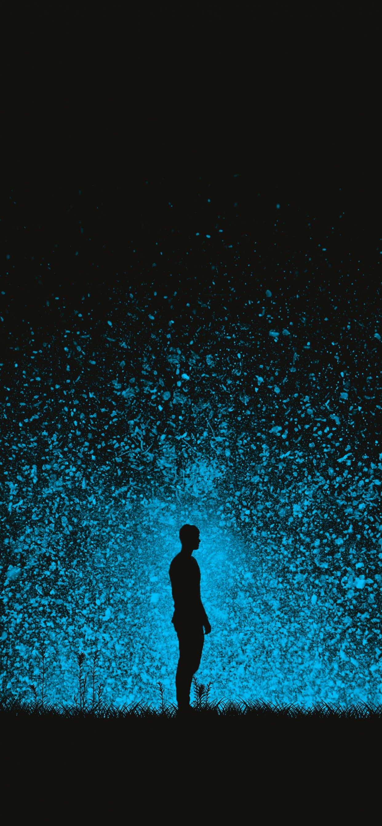 Silueta de Persona de Pie en el Suelo Con Luces Azules. Wallpaper in 1242x2688 Resolution