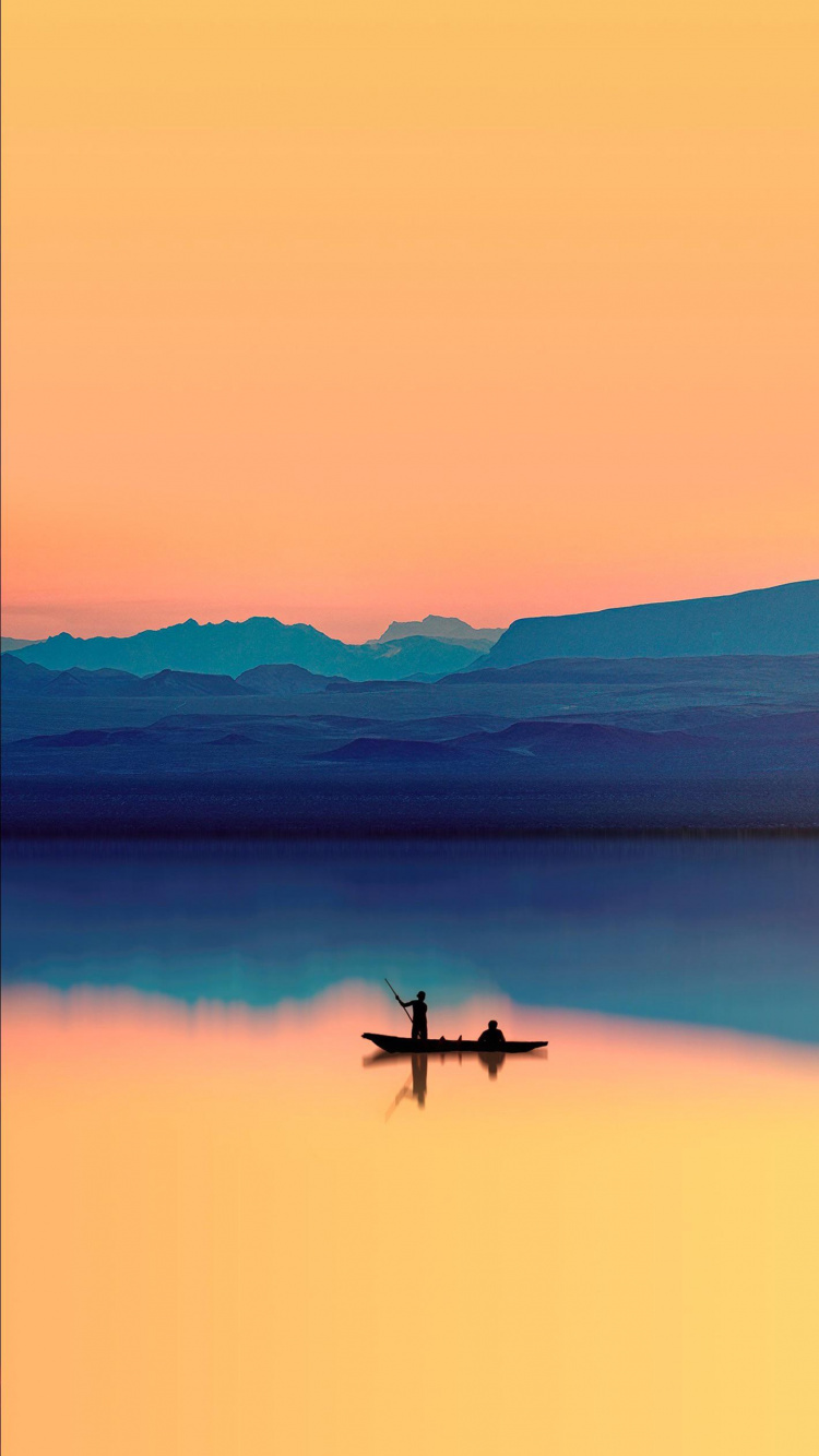 Landschaftsmalerei, Wasser, Afterglow, Orange, Cloud. Wallpaper in 750x1334 Resolution