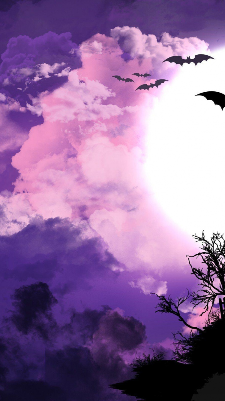 Purpur, Veilchen, Atmosphäre, Kunst, Silhouette. Wallpaper in 750x1334 Resolution