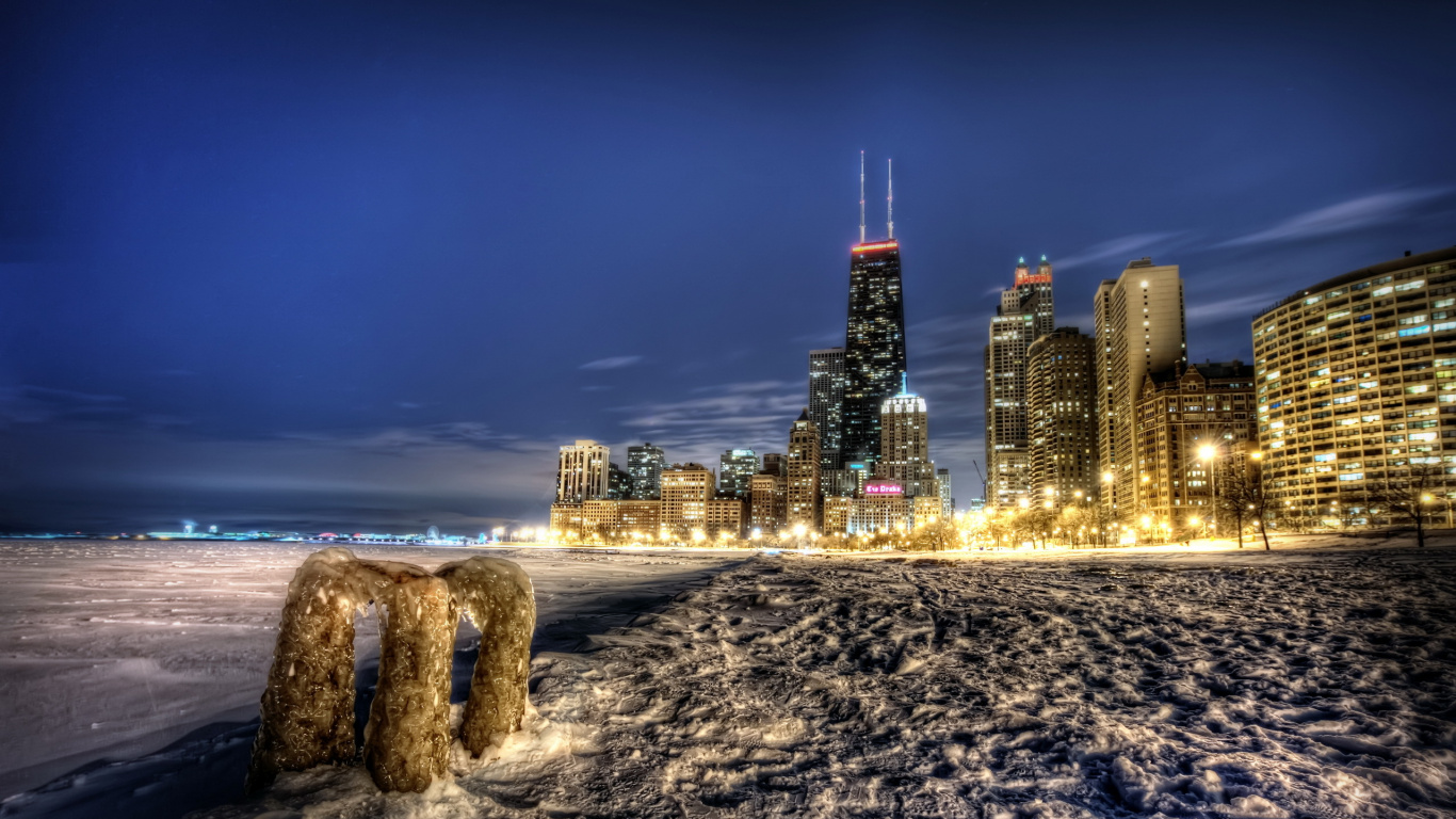 Skyline Der Stadt Bei Nacht Night. Wallpaper in 1366x768 Resolution