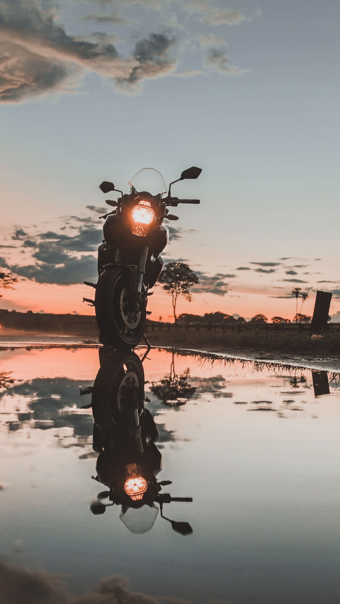 Man Riding Bicycle Sur le Lac Pendant le Coucher du Soleil. Wallpaper in 1440x2560 Resolution