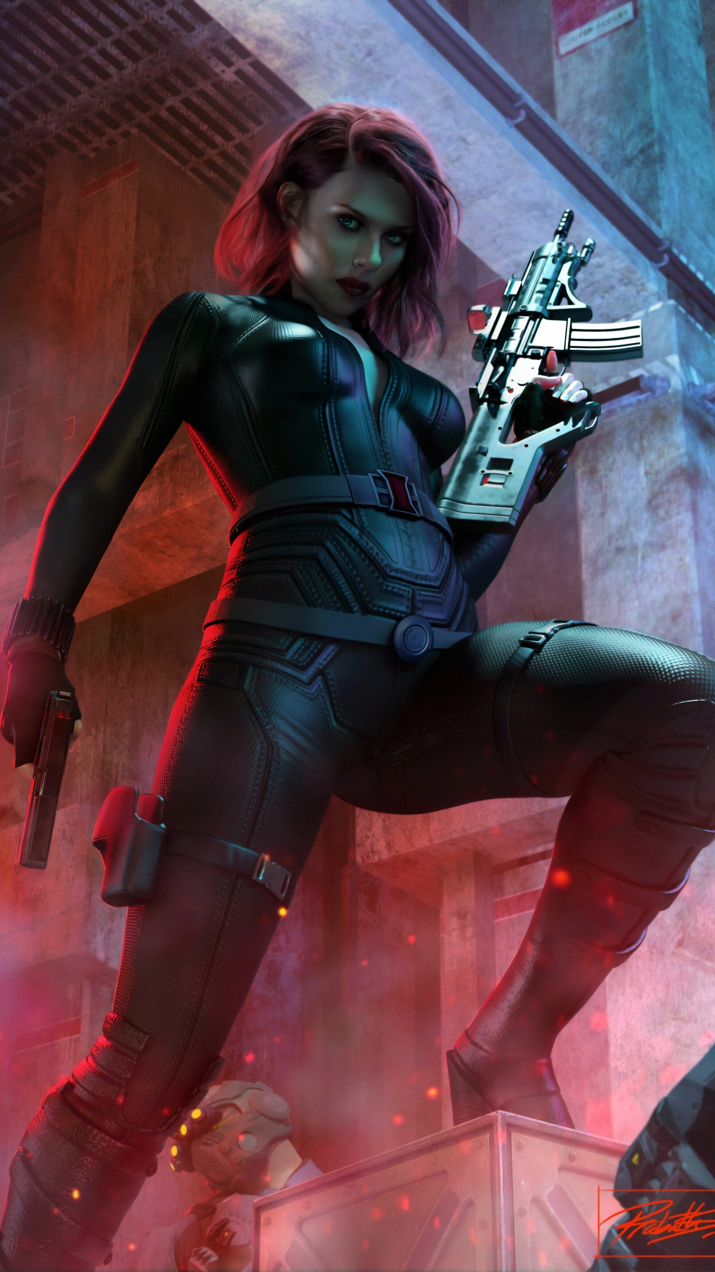 Schwarze Witwe ak 47, Scarlett Johansson, Schwarze Witwe, Natasha Romanoff, Marvel Studios. Wallpaper in 1440x2560 Resolution
