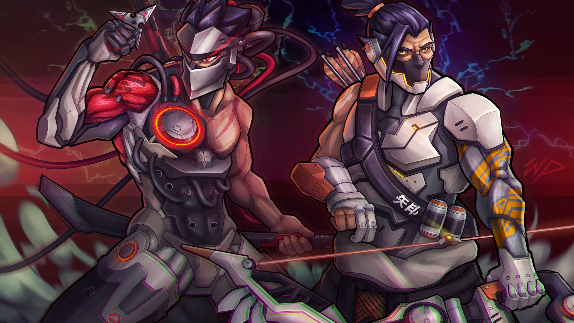 Overwatch, Hanzo, Genji, Fan-Kunst, Illustration. Wallpaper in 1920x1080 Resolution