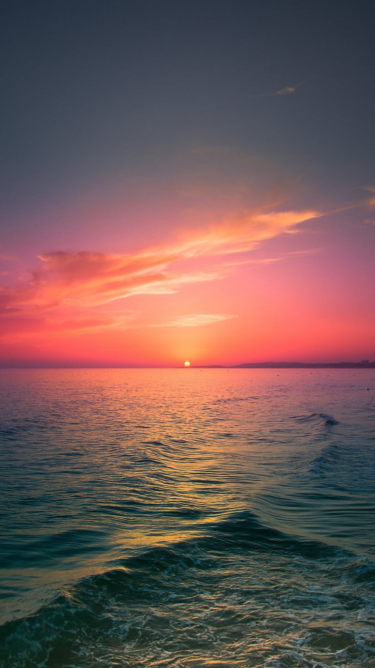 Sundown Beach, Sunset, Beach, Water, Cloud. Wallpaper in 750x1334 Resolution