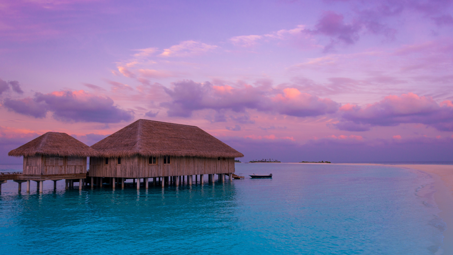 Bungalow, Sea, Ocean, Horizon, Tropics. Wallpaper in 1920x1080 Resolution