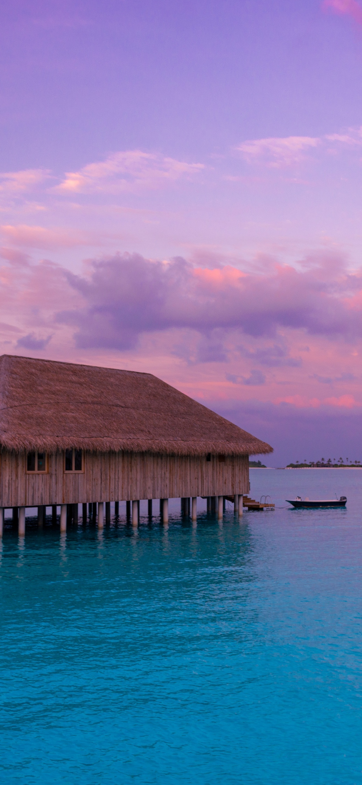 Bungalow, Meer, Ozean, Horizont, Tropics. Wallpaper in 1242x2688 Resolution