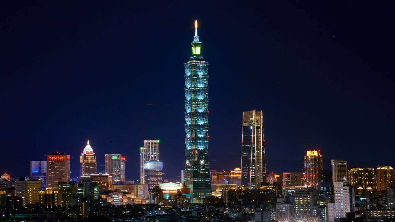 Skyline Der Stadt Bei Nacht Night. Wallpaper in 1366x768 Resolution