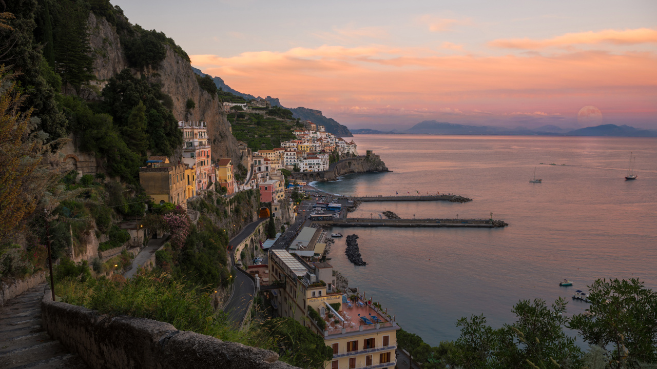 海岸, 大海, 海角, 悬崖, 晚上 壁纸 1280x720 允许