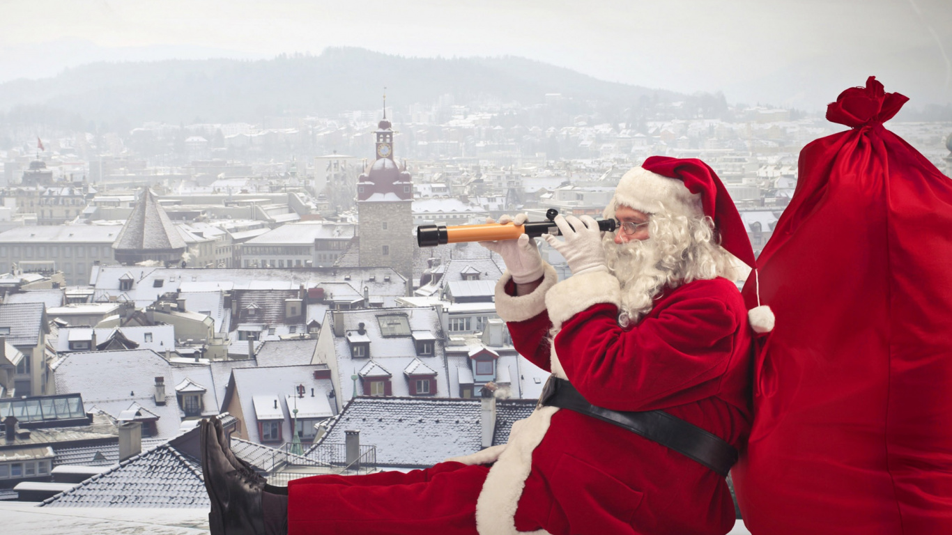 Le Jour De Noël, Santa Claus, Arbre de Noël, Hiver, Personnage de Fiction. Wallpaper in 1366x768 Resolution