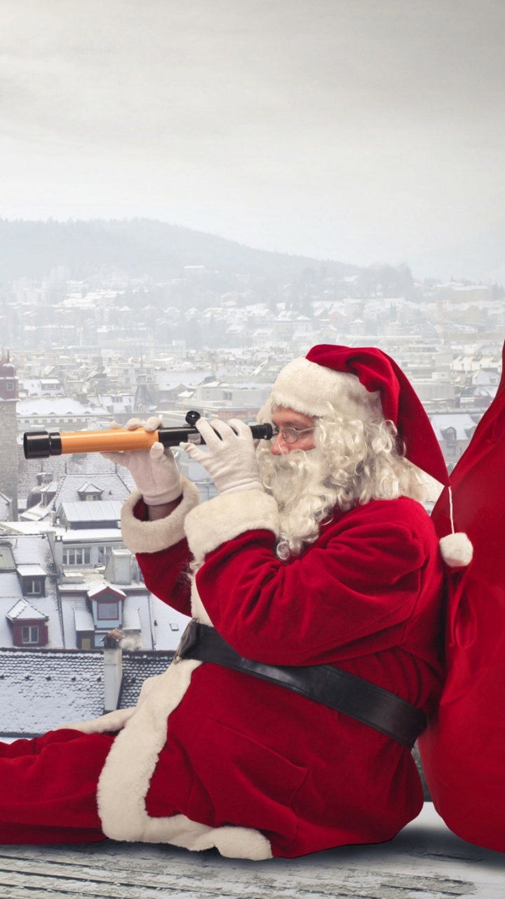 Christmas Day, Santa Claus, Christmas Tree, Winter, Christmas. Wallpaper in 720x1280 Resolution